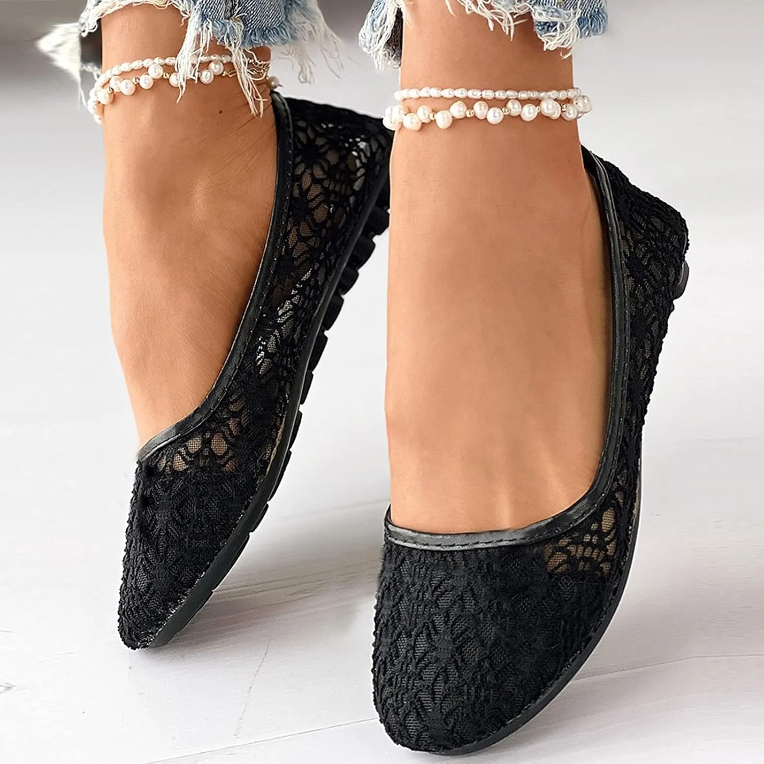 Women’s Shoes Women Hollow Embroidery Slip On Front Work Loafers Lace Flowers Casual Shoes