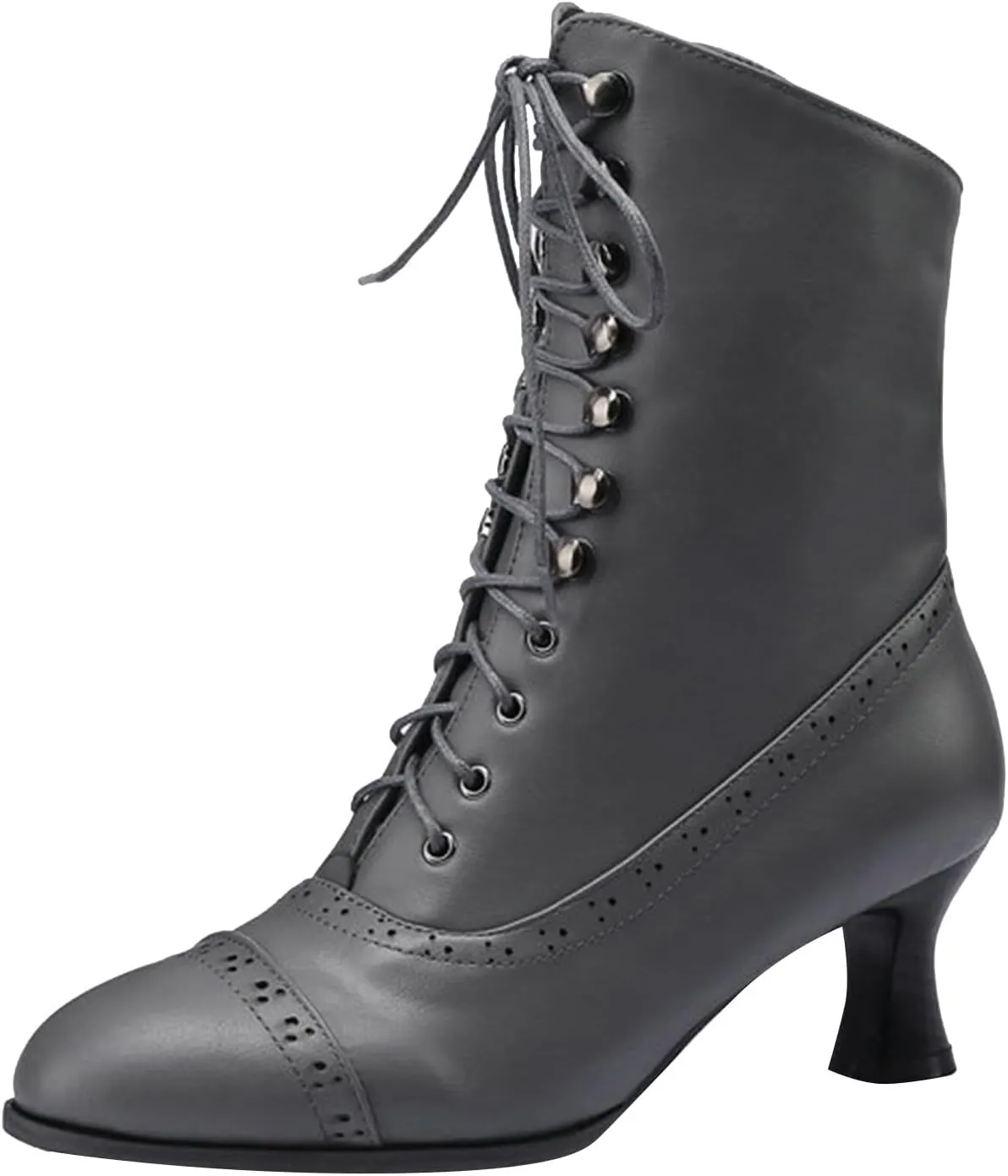 Womens Short Ankle Boots Lace Up for Women Side Zipper Victorian Booties Closed Toe Block Chunky Mid Heel Shoes