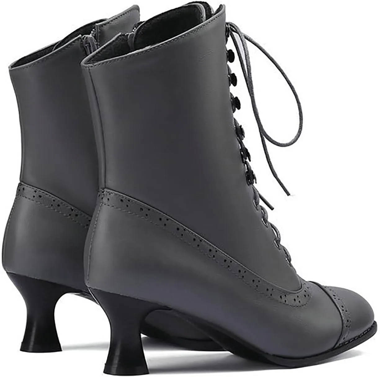 Womens Short Ankle Boots Lace Up for Women Side Zipper Victorian Booties Closed Toe Block Chunky Mid Heel Shoes