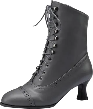 Womens Short Ankle Boots Lace Up for Women Side Zipper Victorian Booties Closed Toe Block Chunky Mid Heel Shoes