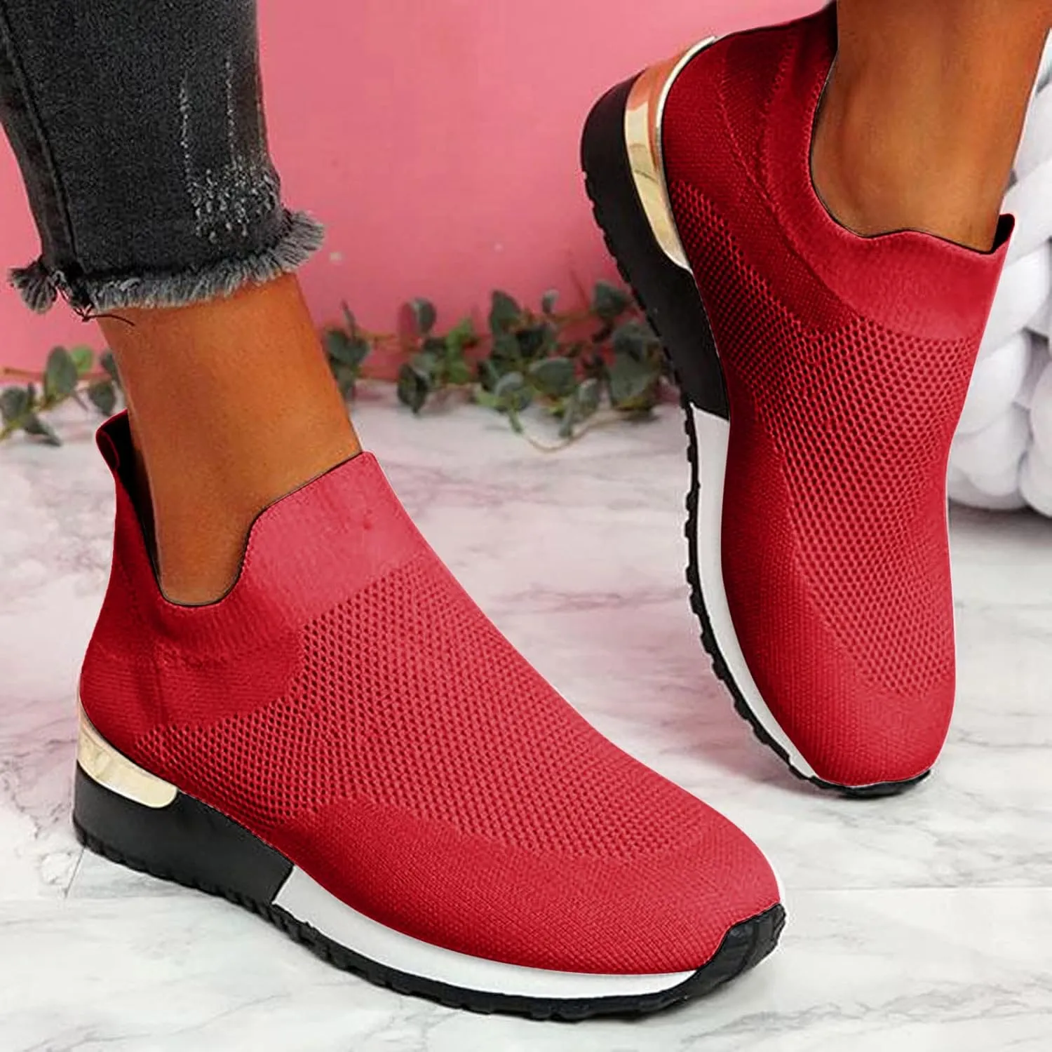 Womens Slip On Walking Shoes Non Slip Running Shoes Mens Casual Shoes Mesh Casual Black Shoes Walking Sneakers Brown Tennis Shoe Cross Trainer Shoe