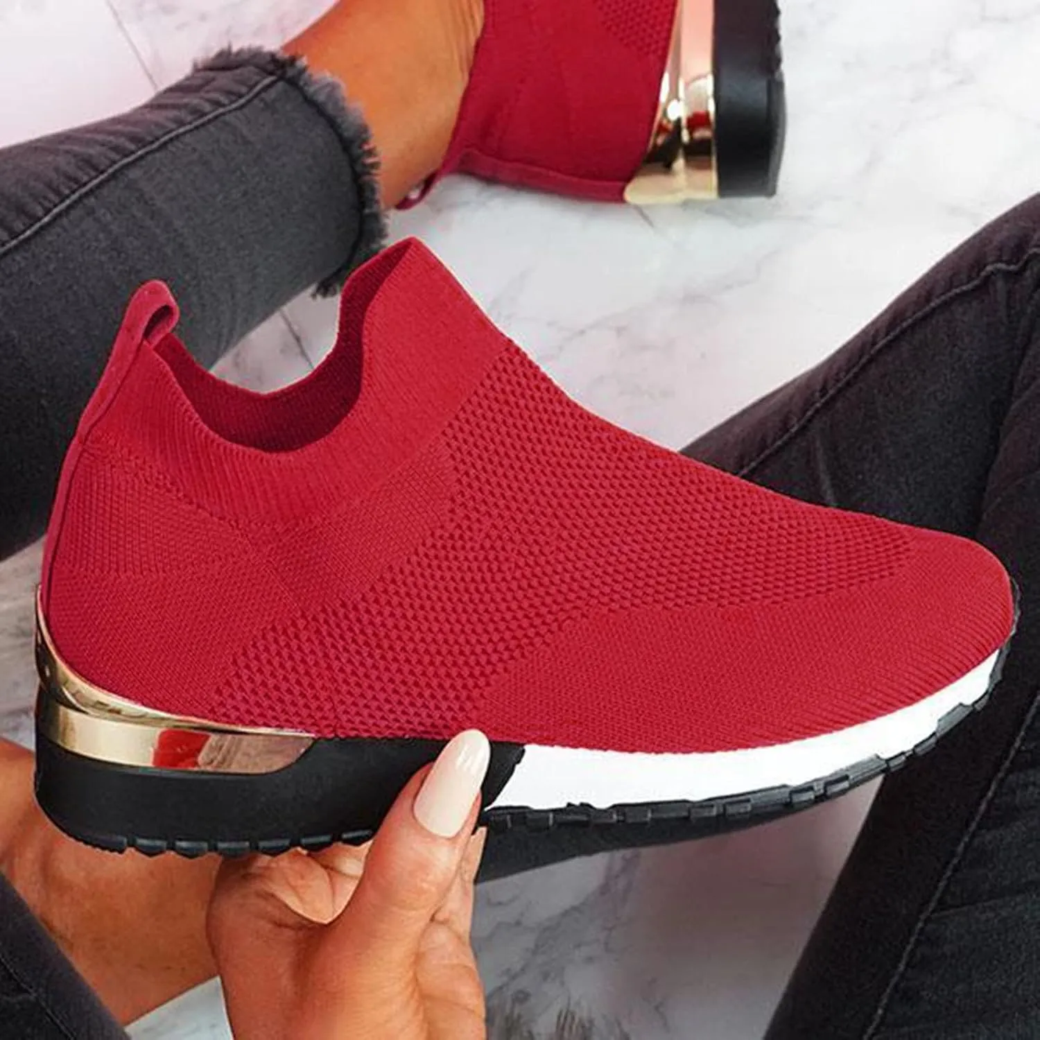Womens Slip On Walking Shoes Non Slip Running Shoes Mens Casual Shoes Mesh Casual Black Shoes Walking Sneakers Brown Tennis Shoe Cross Trainer Shoe