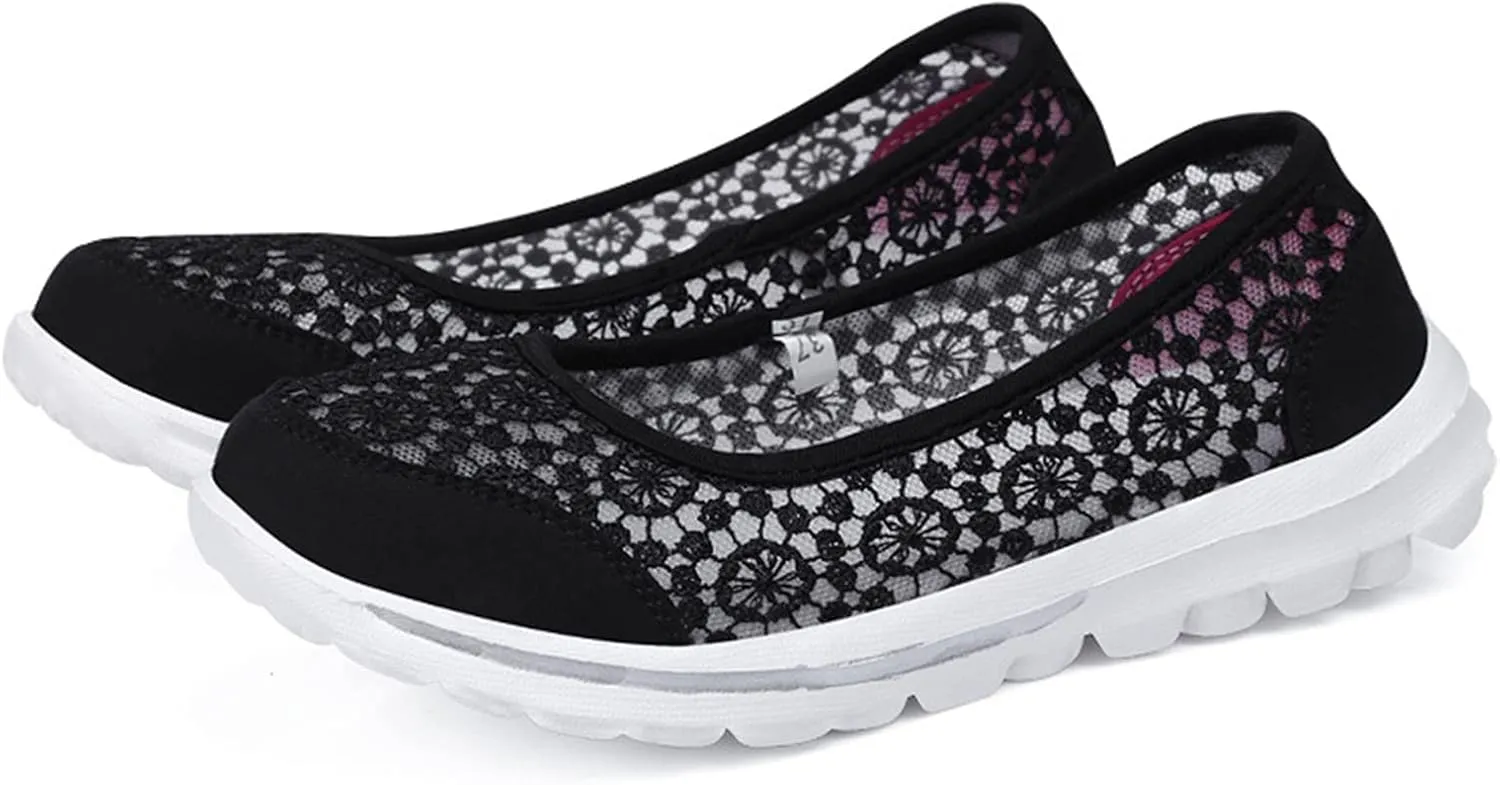 Womens Walking Sneakers Women Lace Up Shoes Flats Casual Shoes Lightweight Work Shoes Breathable Slip Work Trainers