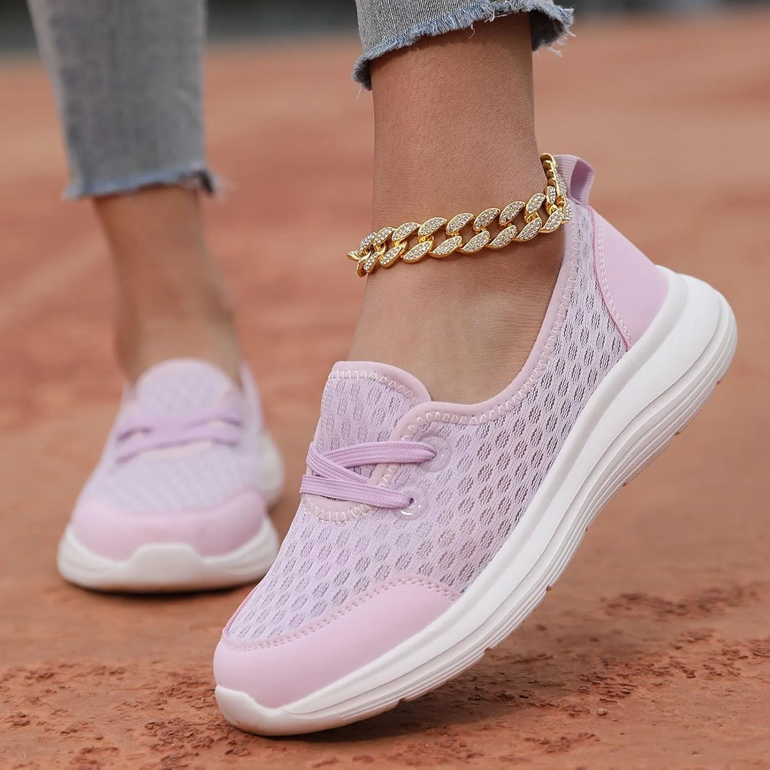 Womens Walking Sneakers Women Lace Up Shoes Flats Casual Shoes Lightweight Work Shoes Breathable Slip Work Trainers