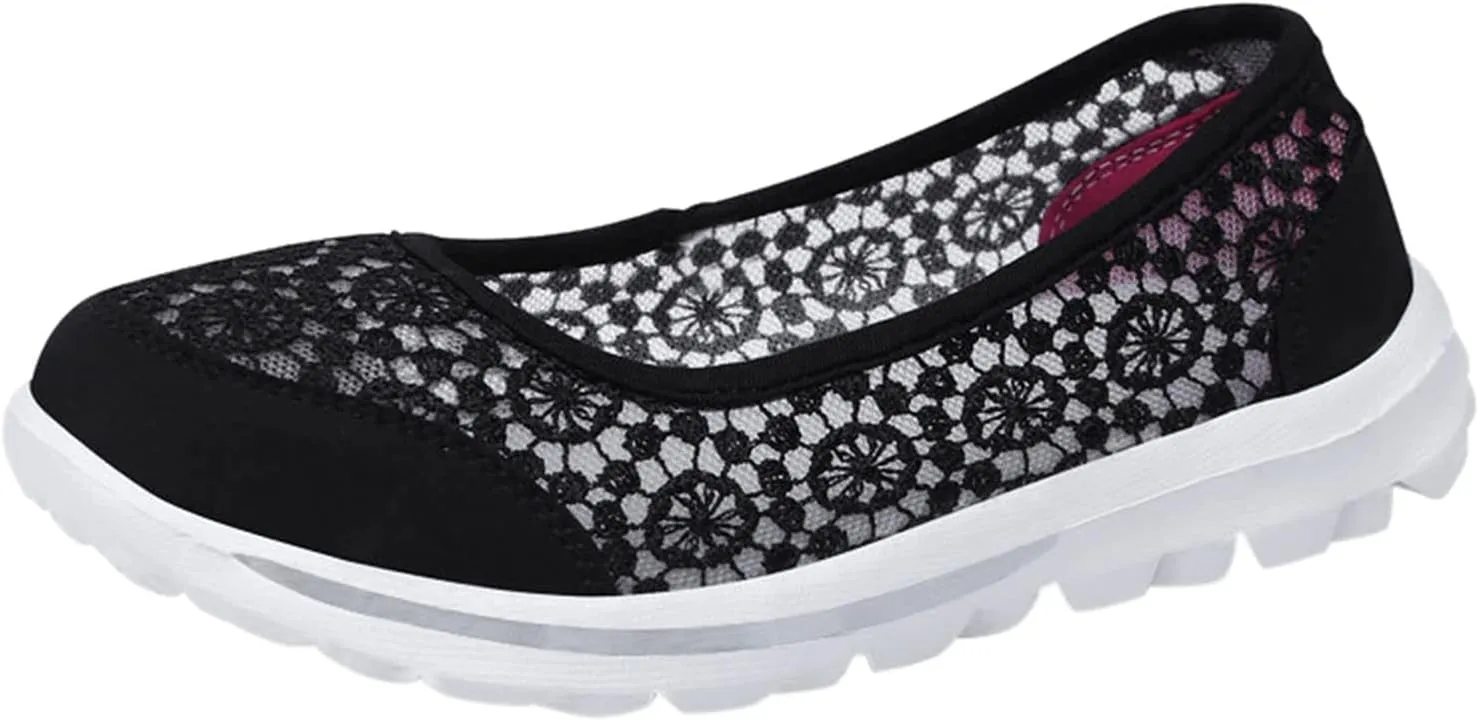 Womens Walking Sneakers Women Lace Up Shoes Flats Casual Shoes Lightweight Work Shoes Breathable Slip Work Trainers