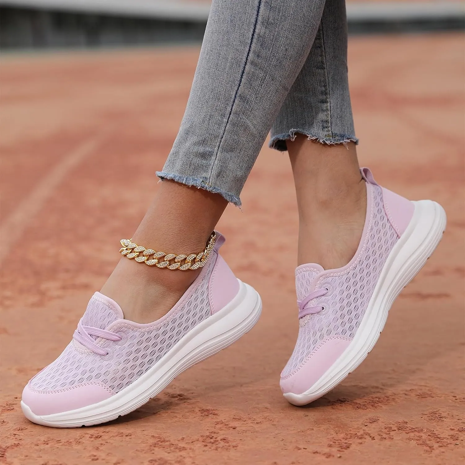 Womens Walking Sneakers Women Lace Up Shoes Flats Casual Shoes Lightweight Work Shoes Breathable Slip Work Trainers