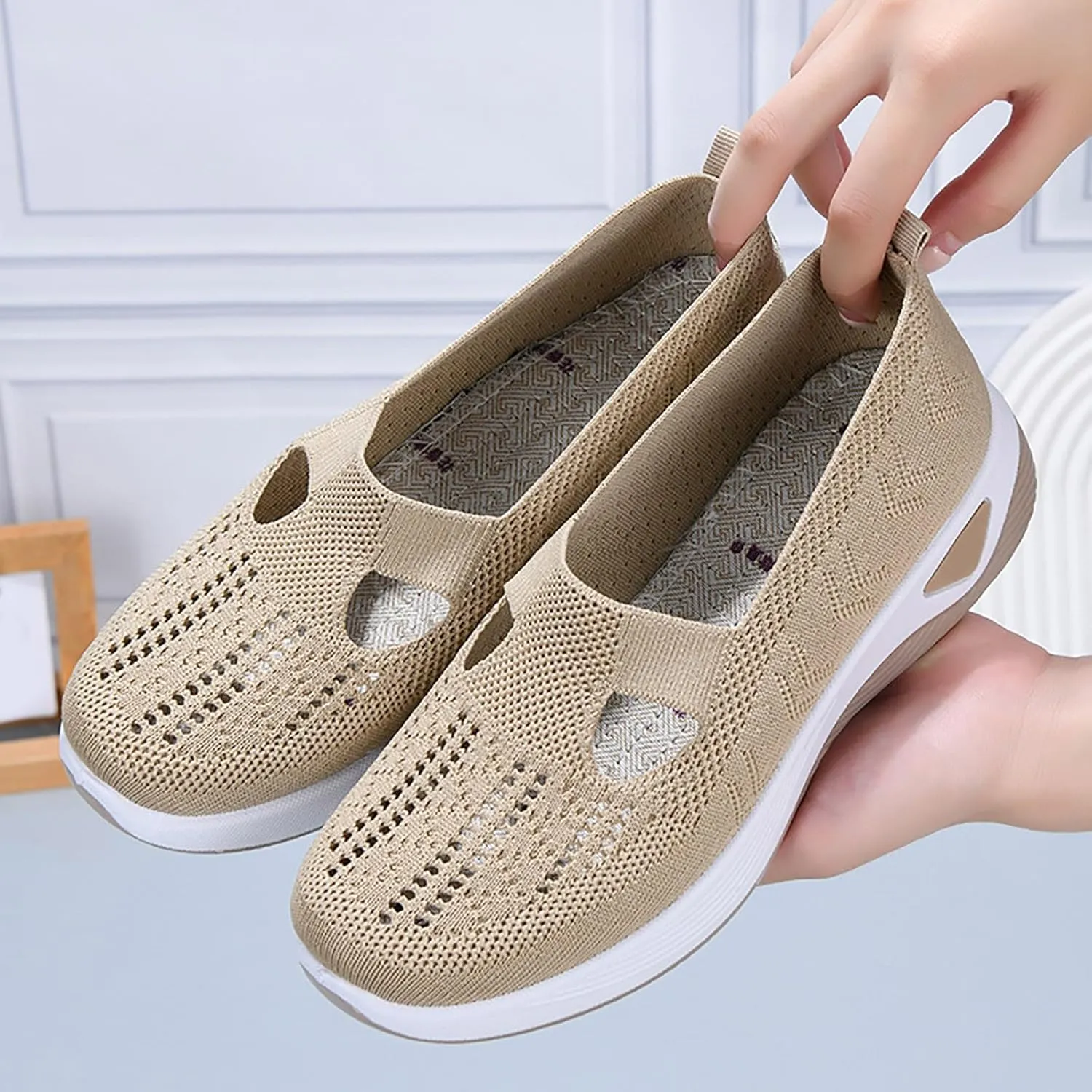 Women's Woven Orthopedic Breathable Soft Shoes Slip On Shoes Women Slip On Women's Casual Shoes Platform Sneakers Brown Tennis Shoe Loafers Casual Slip On