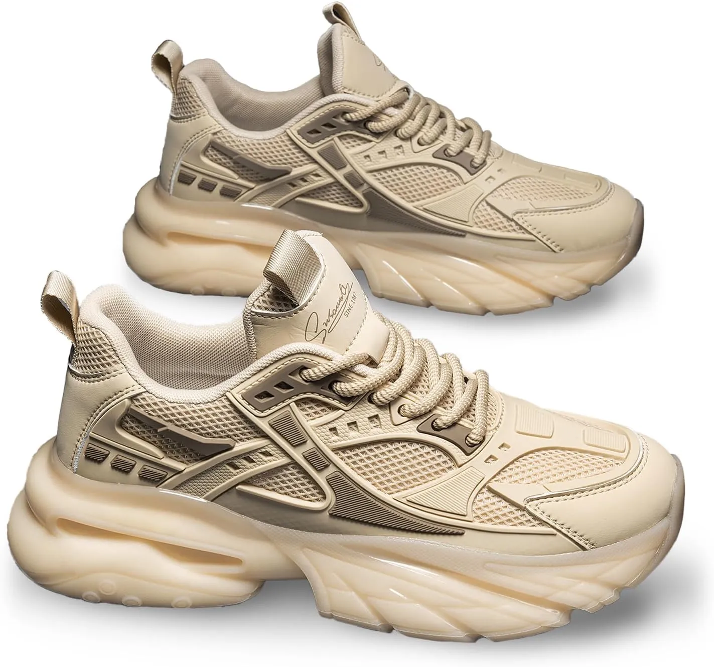 YCMM Casual Mesh Walking Shoes for Men Chunky Platform Sneakers Breathable Lace-Up Dad Style Footwear for Work Workout Everyday Use