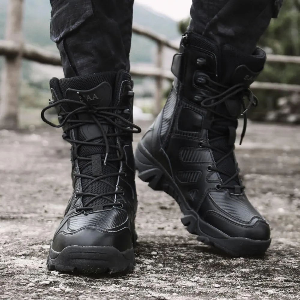 ZDLJYL Men's Military Tactical Work Boots Side Zipper Lightweight Motorcycle Combat Boots Outdoor Desert Boots
