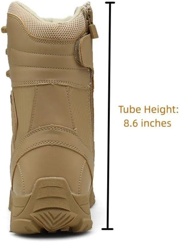 ZDLJYL Men's Military Tactical Work Boots Side Zipper Lightweight Motorcycle Combat Boots Outdoor Desert Boots