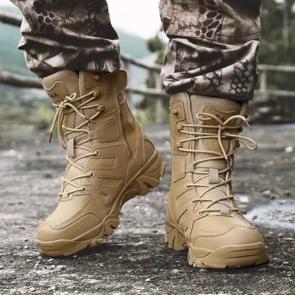 ZDLJYL Men's Military Tactical Work Boots Side Zipper Lightweight Motorcycle Combat Boots Outdoor Desert Boots