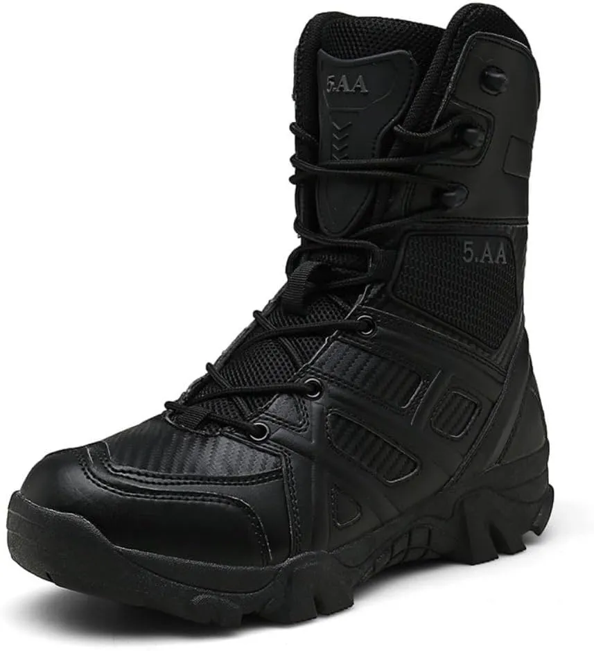 ZDLJYL Men's Military Tactical Work Boots Side Zipper Lightweight Motorcycle Combat Boots Outdoor Desert Boots