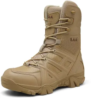 ZDLJYL Men's Military Tactical Work Boots Side Zipper Lightweight Motorcycle Combat Boots Outdoor Desert Boots
