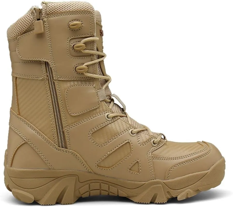 ZDLJYL Men's Military Tactical Work Boots Side Zipper Lightweight Motorcycle Combat Boots Outdoor Desert Boots