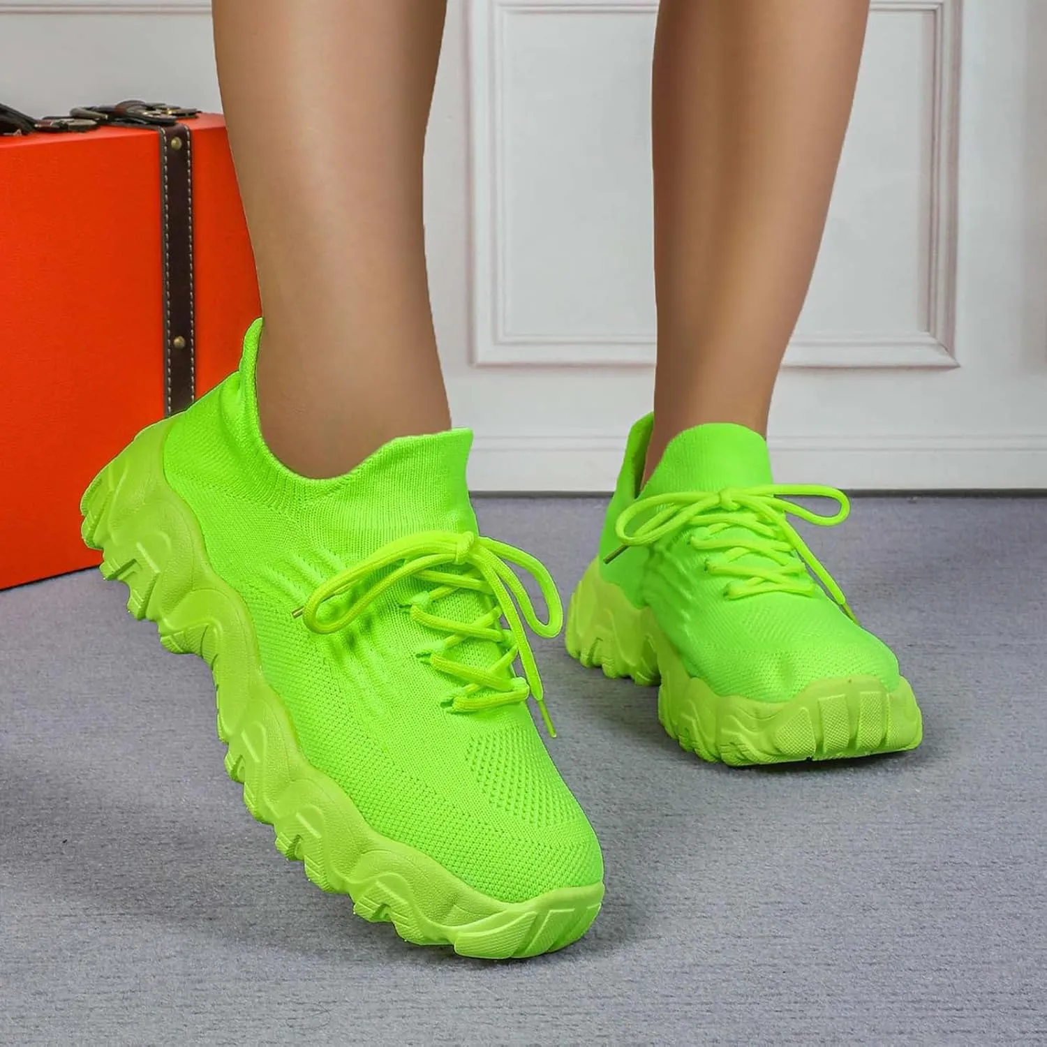 ZSpzx Platform Sneakers for Women Slip On Cushioned Footbed Knit Soft Padded Insole Arch Support Jogging Tennis Shoes Plantar Fasciitis Breathable Comfy Lightweight Daily Wear Shoe