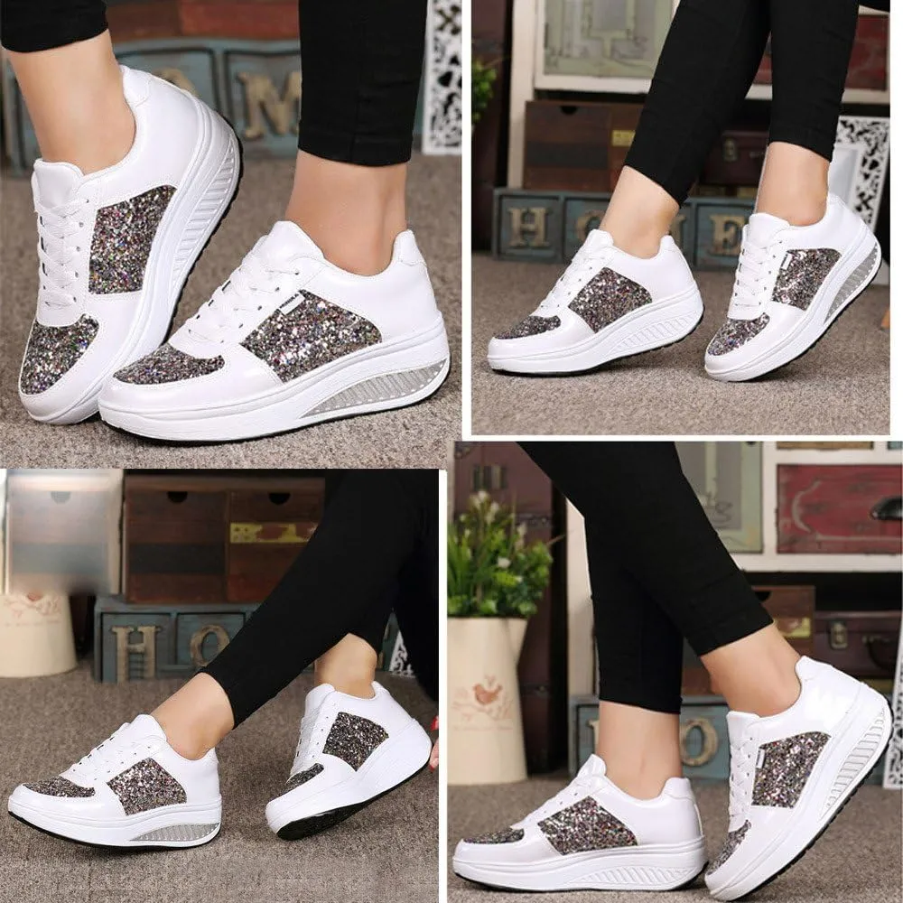 ZSpzx Sparkly Sneakers for Women Air Cushioned Arch Support Plantar Fasciitis Platform Shoes Comfortable Lightweight Fashion Non Slip Walking Sneaker Casual Tennis Walking Sports Footwears