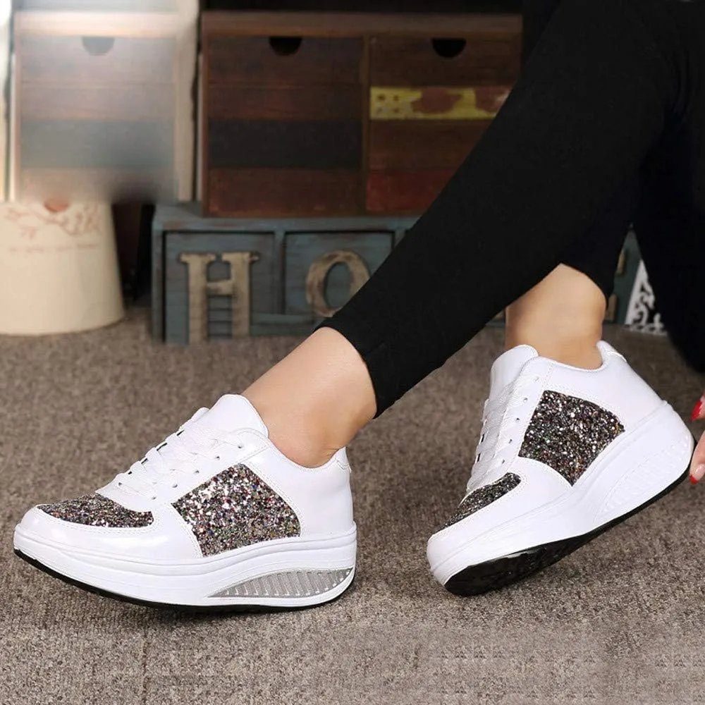 ZSpzx Sparkly Sneakers for Women Air Cushioned Arch Support Plantar Fasciitis Platform Shoes Comfortable Lightweight Fashion Non Slip Walking Sneaker Casual Tennis Walking Sports Footwears