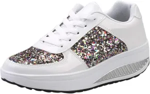 ZSpzx Sparkly Sneakers for Women Air Cushioned Arch Support Plantar Fasciitis Platform Shoes Comfortable Lightweight Fashion Non Slip Walking Sneaker Casual Tennis Walking Sports Footwears